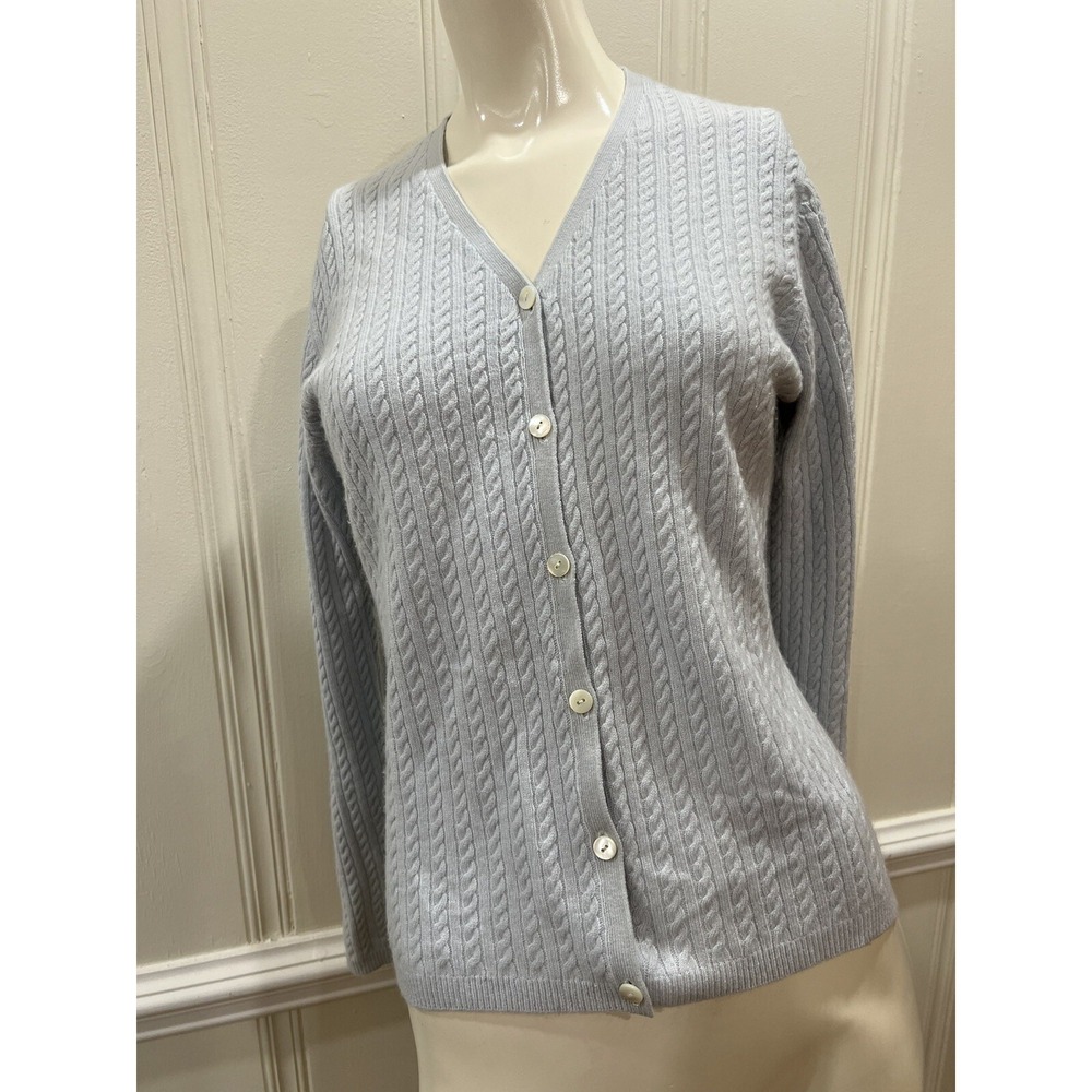 Forte Cashmere Cardigan Women's Blue  Cable Knit Cashmere Small